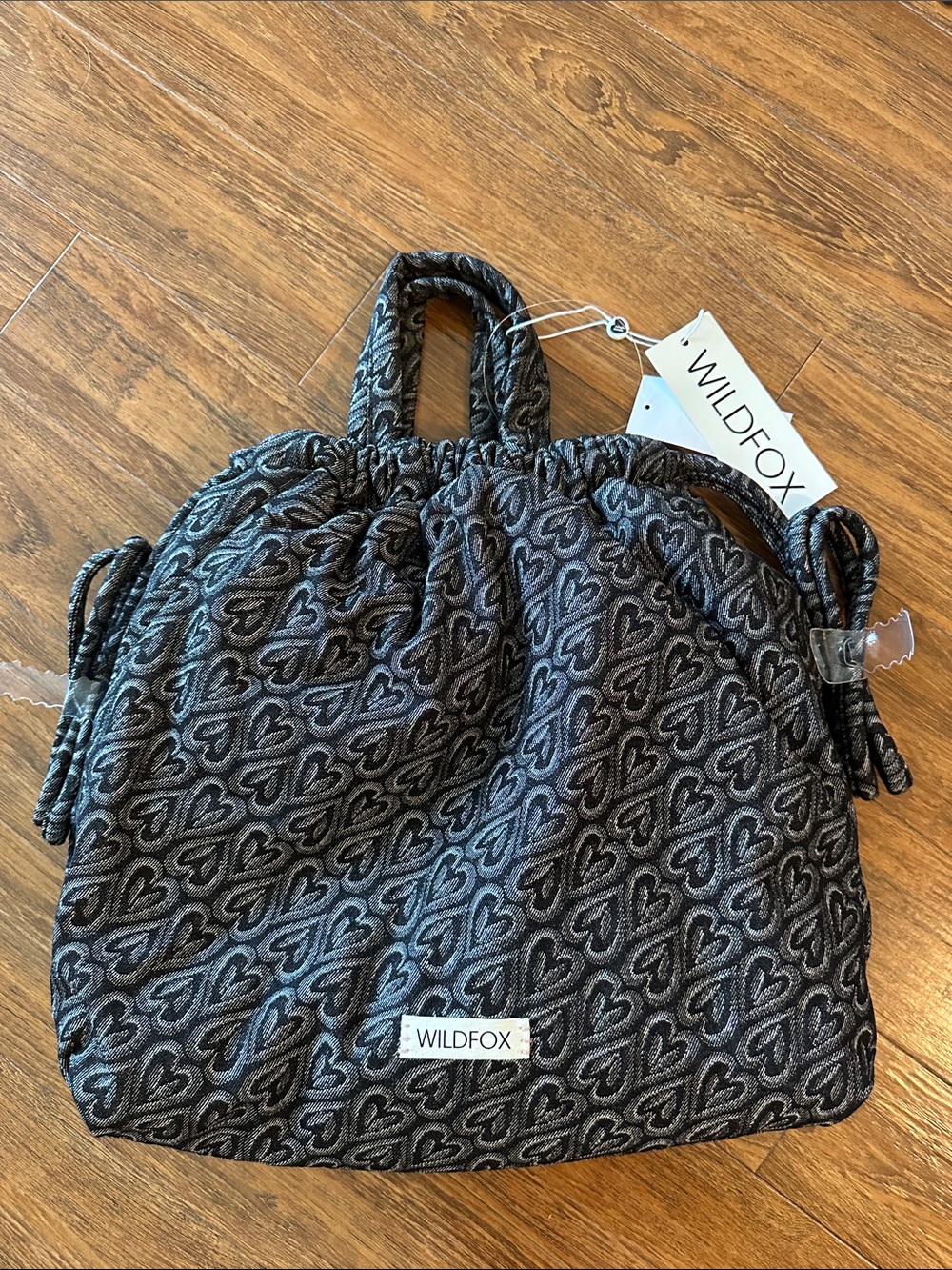 Wildfox Charcoal Heart Jacquard Drawstring Tote / Backpack